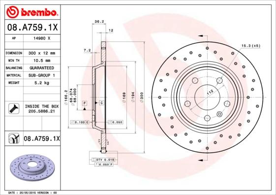 Brembo 08.A759.1X - Disc frana aaoparts.ro