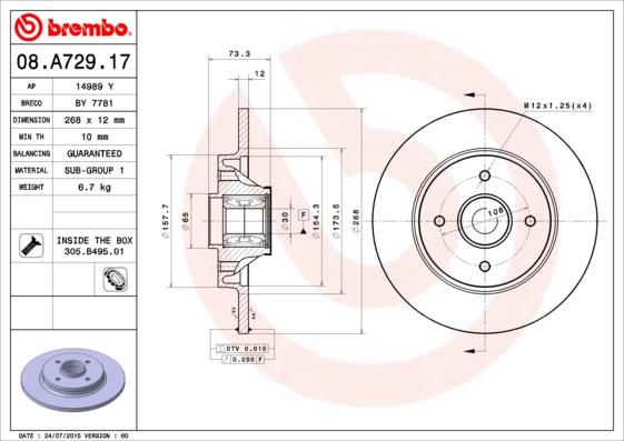 Brembo 08.A729.17 - Disc frana aaoparts.ro