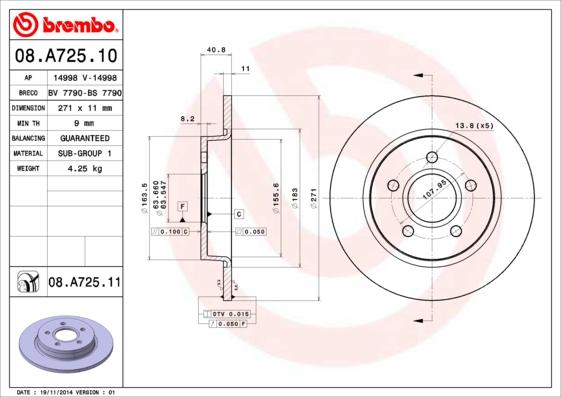 Brembo 08.A725.10 - Disc frana aaoparts.ro