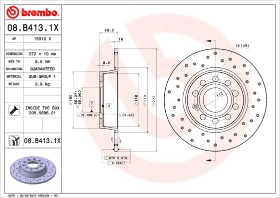 Brembo 08.B413.1X - Disc frana aaoparts.ro