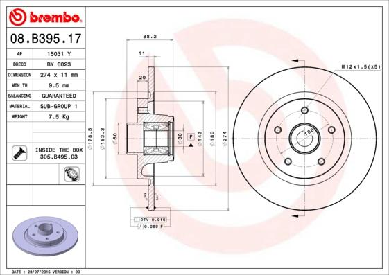 Brembo 08.B395.17 - Disc frana aaoparts.ro