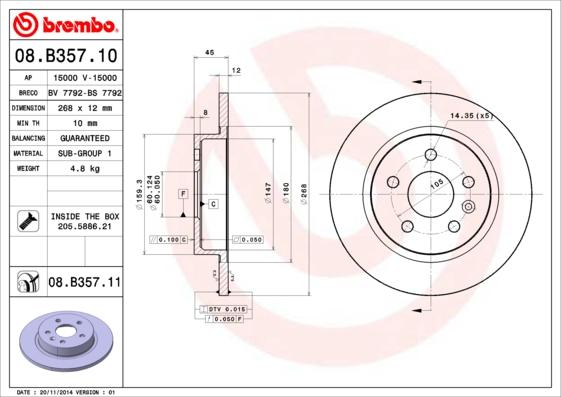 Brembo 08.B357.11 - Disc frana aaoparts.ro