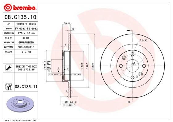 Brembo 08.C135.10 - Disc frana aaoparts.ro