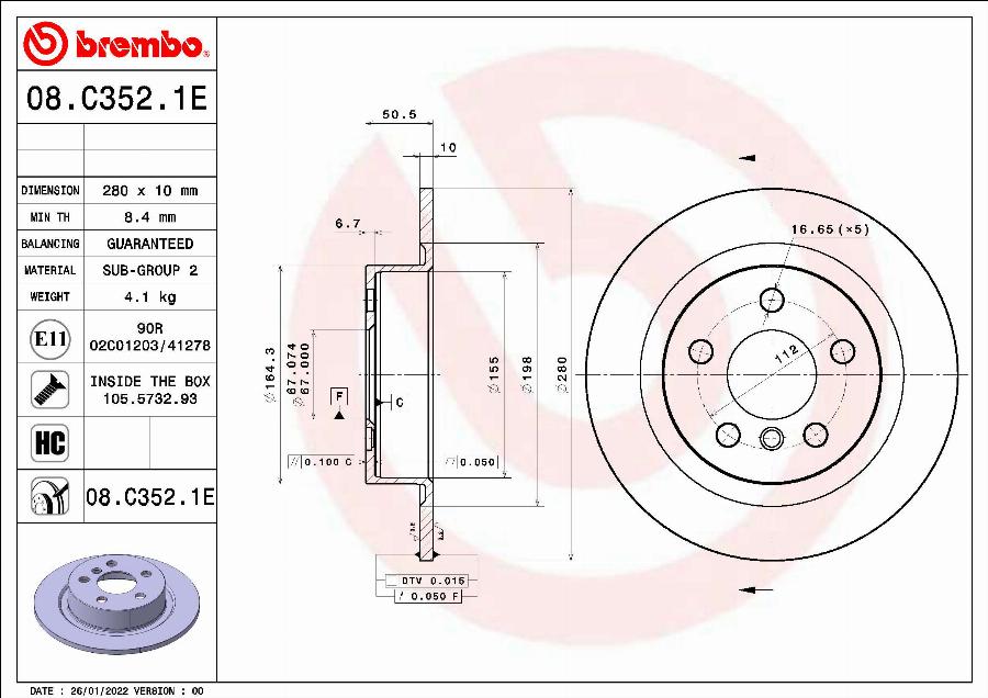Brembo 08.C352.1E - Disc frana aaoparts.ro
