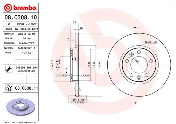 Brembo 08.C308.11 - Disc frana aaoparts.ro