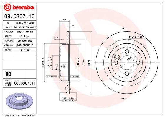 Brembo 08.C307.11 - Disc frana aaoparts.ro