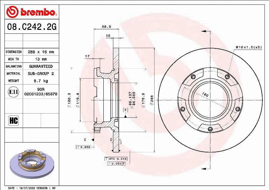 Brembo 08.C242.2G - Disc frana aaoparts.ro