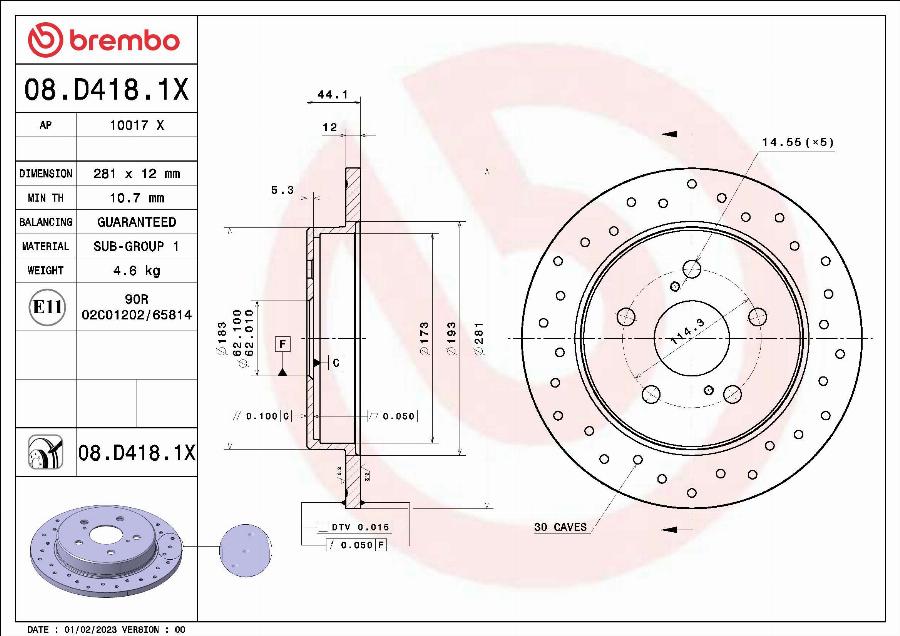 Brembo 08.D418.1X - Disc frana aaoparts.ro