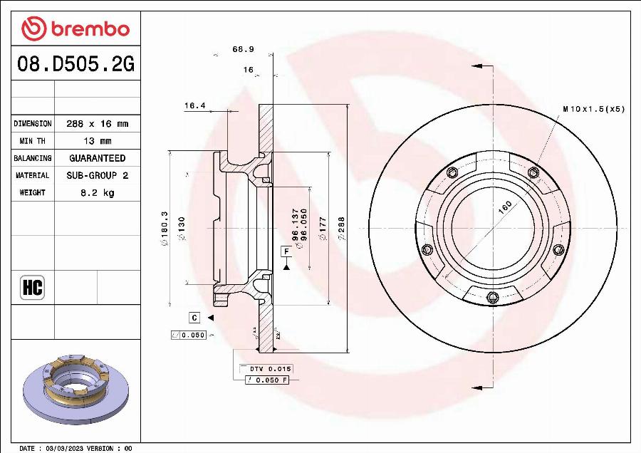 Brembo 08.D505.2G - Disc frana aaoparts.ro