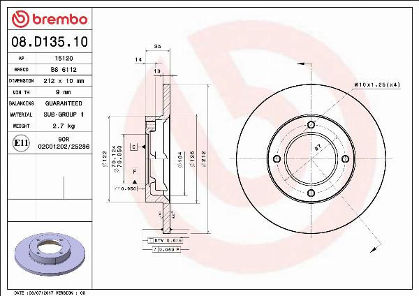 Brembo 08.D135.10 - Disc frana aaoparts.ro
