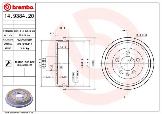 Brembo 14.9384.20 - Tambur frana aaoparts.ro