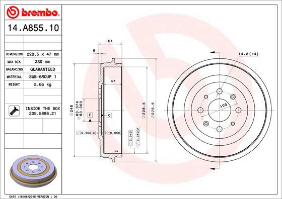 Brembo 14.A855.10 - Tambur frana aaoparts.ro