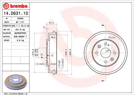 Brembo 14.D631.10 - Tambur frana aaoparts.ro