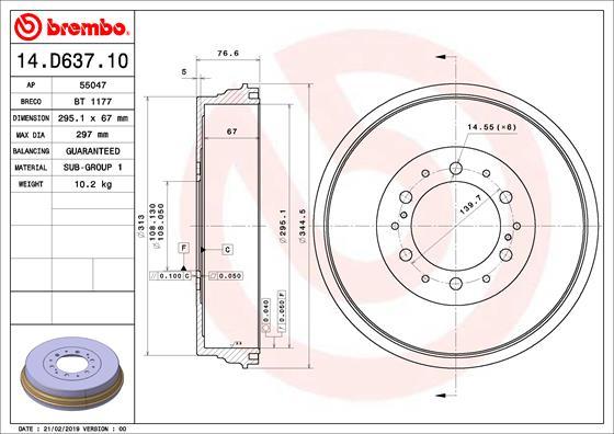 Brembo 14.D637.10 - Tambur frana aaoparts.ro