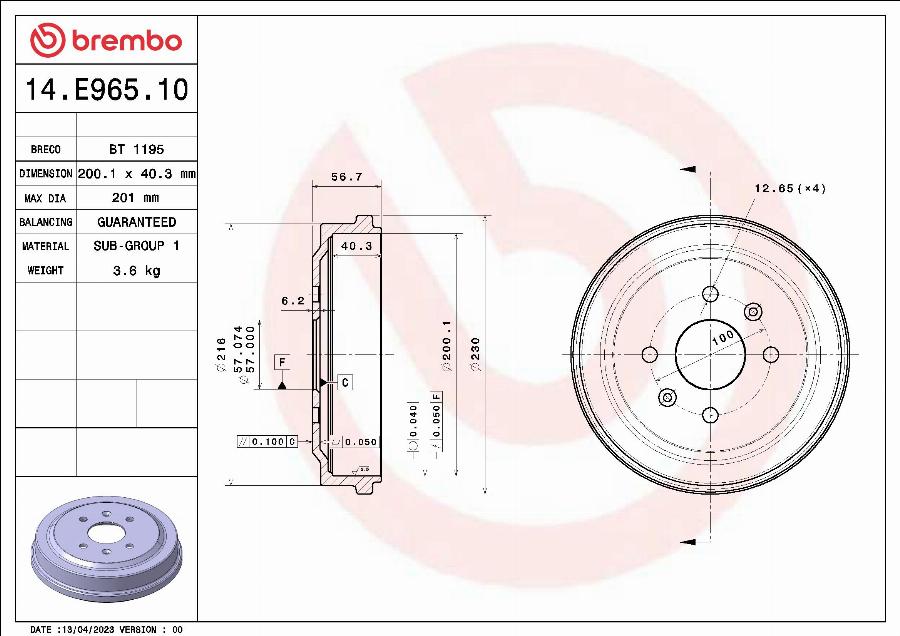 Brembo 14.E965.10 - Tambur frana aaoparts.ro