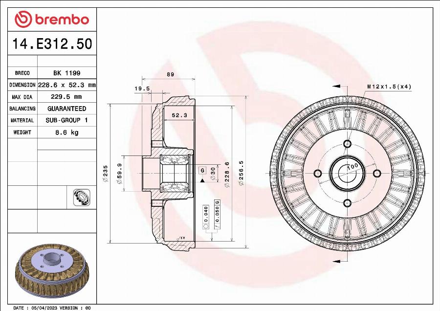 Brembo 14.E312.50 - Tambur frana aaoparts.ro