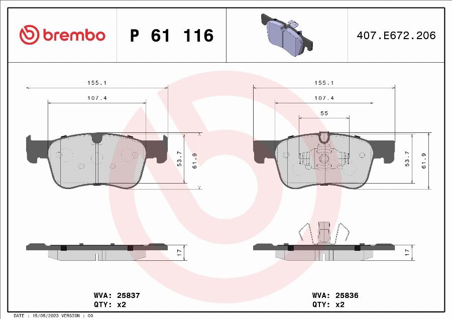 Brembo P 61 116 - Set placute frana,frana disc aaoparts.ro