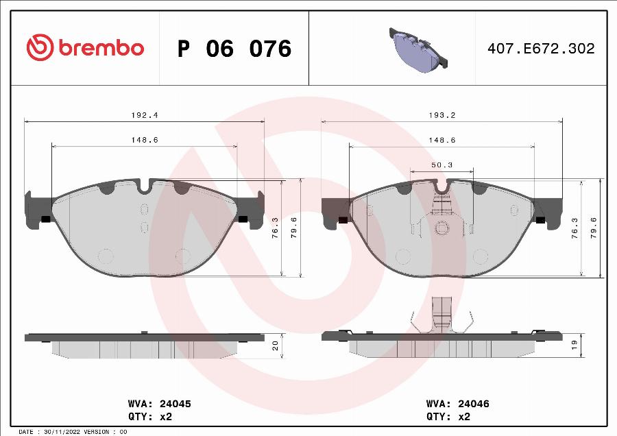 Brembo P 06 076 - Set placute frana,frana disc aaoparts.ro