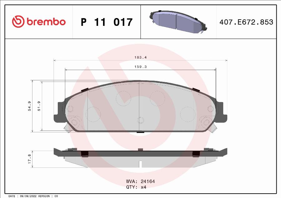Brembo P 11 017 - Set placute frana,frana disc aaoparts.ro