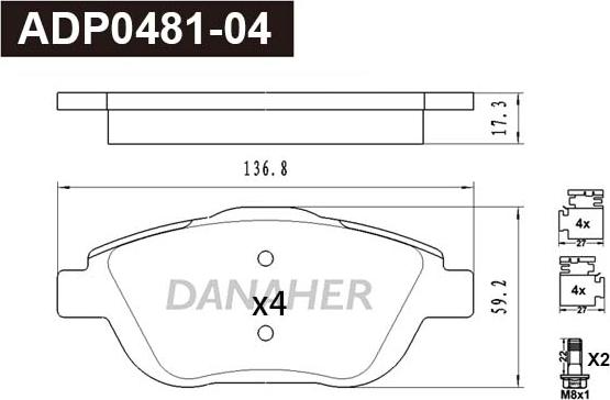 Danaher ADP0481-04 - Set placute frana,frana disc aaoparts.ro