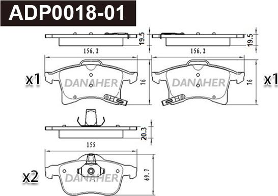 Danaher ADP0018-01 - Set placute frana,frana disc aaoparts.ro