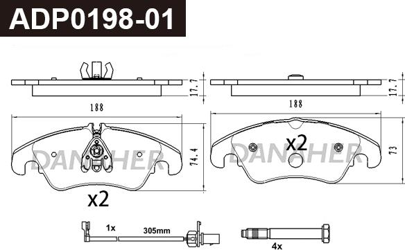 Danaher ADP0198-01 - Set placute frana,frana disc aaoparts.ro