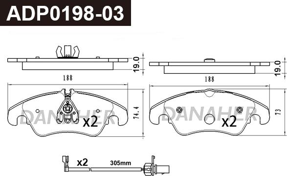 Danaher ADP0198-03 - Set placute frana,frana disc aaoparts.ro