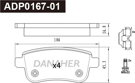 Danaher ADP0167-01 - Set placute frana,frana disc aaoparts.ro