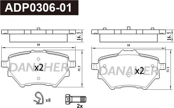 Danaher ADP0306-01 - Set placute frana,frana disc aaoparts.ro