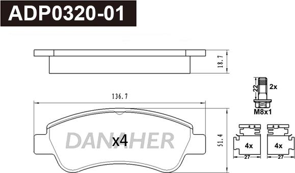Danaher ADP0320-01 - Set placute frana,frana disc aaoparts.ro