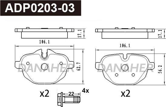 Danaher ADP0203-03 - Set placute frana,frana disc aaoparts.ro