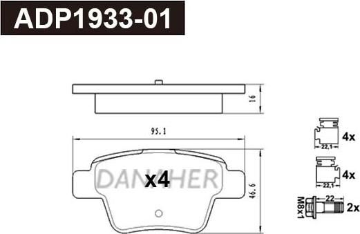 Danaher ADP1933-01 - Set placute frana,frana disc aaoparts.ro
