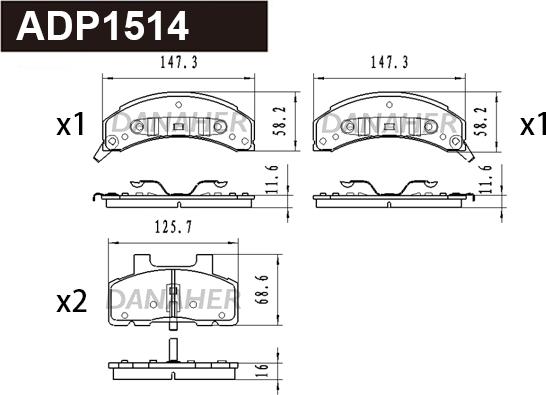 Danaher ADP1514 - Set placute frana,frana disc aaoparts.ro
