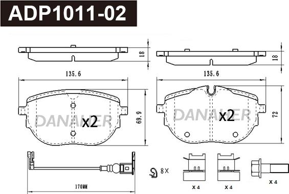 Danaher ADP1011-02 - Set placute frana,frana disc aaoparts.ro