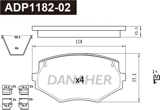 Danaher ADP1182-02 - Set placute frana,frana disc aaoparts.ro
