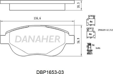 Danaher DBP1653-03 - Set placute frana,frana disc aaoparts.ro