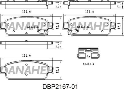 Danaher DBP2167-01 - Set placute frana,frana disc aaoparts.ro