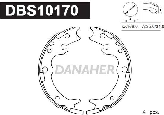 Danaher DBS10170 - Set saboti frana, frana de mana aaoparts.ro