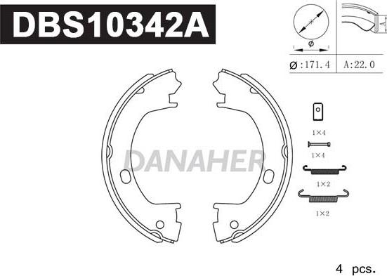 Danaher DBS10342A - Set saboti frana, frana de mana aaoparts.ro