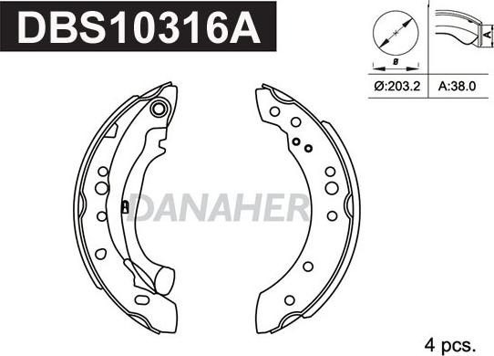 Danaher DBS10316A - Set saboti frana aaoparts.ro
