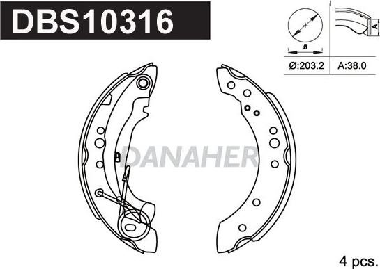 Danaher DBS10316 - Set saboti frana aaoparts.ro