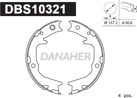 Danaher DBS10321 - Set saboti frana, frana de mana aaoparts.ro