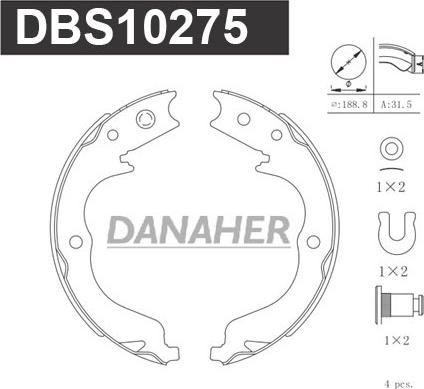 Danaher DBS10275 - Set saboti frana, frana de mana aaoparts.ro