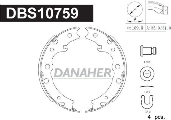 Danaher DBS10759 - Set saboti frana, frana de mana aaoparts.ro