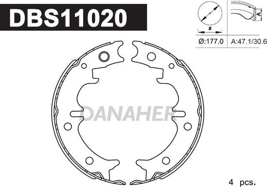 Danaher DBS11020 - Set saboti frana, frana de mana aaoparts.ro
