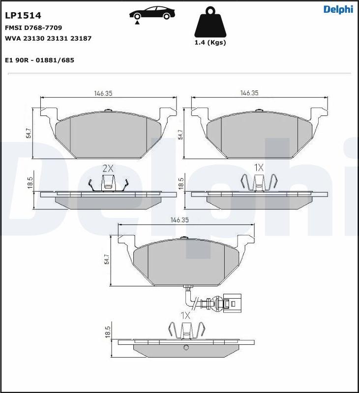 Delphi LP1514-17B1 - Set placute frana,frana disc aaoparts.ro