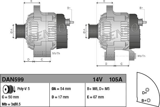 Denso DAN599 - Generator / Alternator aaoparts.ro