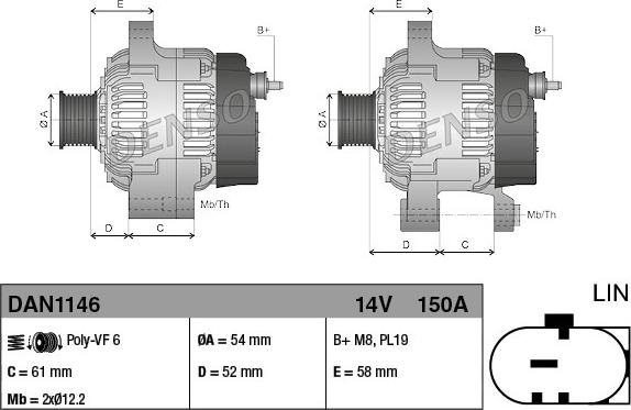 Denso DAN1146 - Generator / Alternator aaoparts.ro