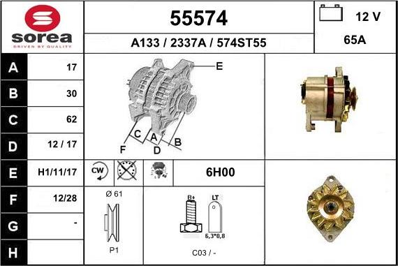 EAI 55574 - Generator / Alternator aaoparts.ro