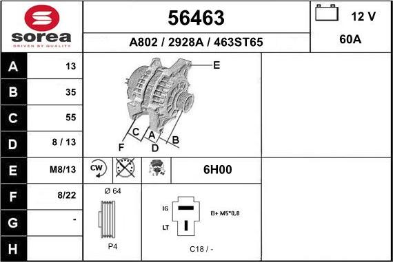 EAI 56463 - Generator / Alternator aaoparts.ro